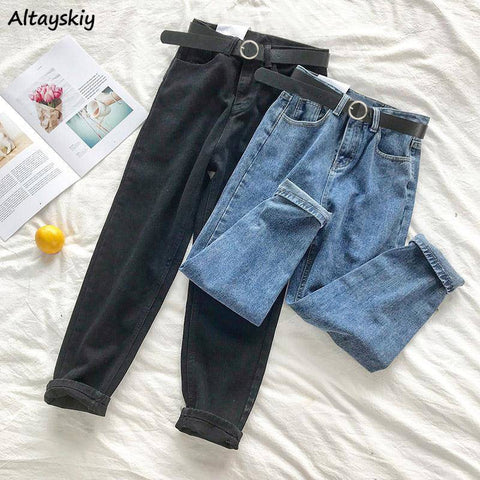 Plus Size Women High Waist Jeans Streetwear Vintage Black All Match 5XL Womens Korean Stretch Casual Trousers Boyfriend