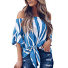 Plus Size Women Tops and Blouse 2022 Summer Top Female Striped Slash Neck Off Shoulder Chiffon Blouses Ladies Casual Loose Shirt