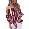 Plus Size Women Tops and Blouse 2022 Summer Top Female Striped Slash Neck Off Shoulder Chiffon Blouses Ladies Casual Loose Shirt