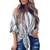 Plus Size Women Tops and Blouse 2022 Summer Top Female Striped Slash Neck Off Shoulder Chiffon Blouses Ladies Casual Loose Shirt