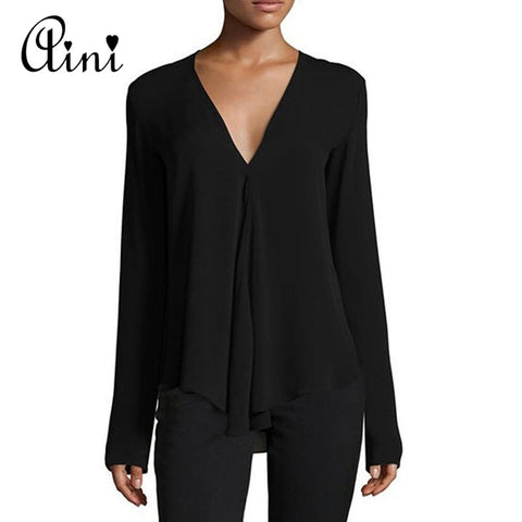 Plus Size Women Tops and Blouses 2022 Elegant Long Sleeve Solid V-neck Chiffon Blouse Female Casual Loose Shirts Blouse Tops