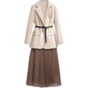 Plus Size Women's Spring And Autumn 2022 Slim Suit Loose Temperament Pleated Skirt Two Piece Set Blazer Jacket