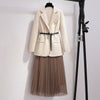 Plus Size Women's Spring And Autumn 2022 Slim Suit Loose Temperament Pleated Skirt Two Piece Set Blazer Jacket