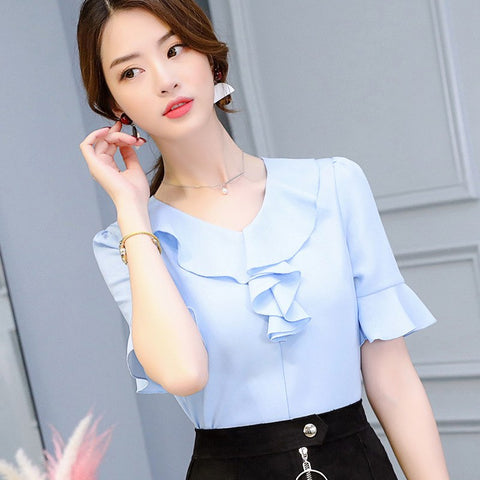 Plus Size XXL Women Summer Chiffon Blouse Half Ruffles Sleeve Shirt Ladies Tops Office Lady Blusas Femininas Camisas Mujer