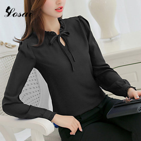 Plus Size XXL Women Tops Long Sleeve Blouses Casual Chiffon Blouse Spring Autumn Office Lady Work Wear Solid Color White Shirts