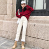 Plus Velvet Warm Jeans Women Winter Korean Loose Straight Thick Wide-leg Pants Female High Waist Beige Denim Pants XS-2XL