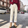 Plus Velvet Warm Jeans Women Winter Korean Loose Straight Thick Wide-leg Pants Female High Waist Beige Denim Pants XS-2XL