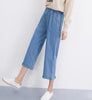 Plus size S - 5XL woman jeans summer 2022 new elastic waist wide leg pants ankle capris pants female denim trousers bule pockets