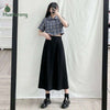 Plus size Two-piece Suit Women's Black Slim Skirt 2022 Summer All-match Shirt Short Plaid Print With Turn-down Collar