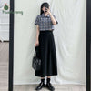 Plus size Two-piece Suit Women's Black Slim Skirt 2022 Summer All-match Shirt Short Plaid Print With Turn-down Collar