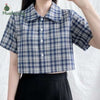 Plus size Two-piece Suit Women's Black Slim Skirt 2022 Summer All-match Shirt Short Plaid Print With Turn-down Collar