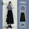 Plus size Two-piece Suit Women's Black Slim Skirt 2022 Summer All-match Shirt Short Plaid Print With Turn-down Collar