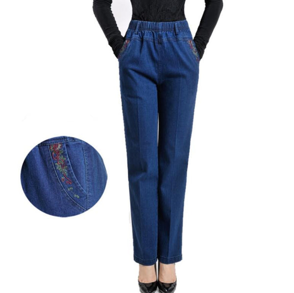 Plus size XL-5XL middle age women high waist jeans casual Slim large size straight denim pants s1286