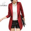 Plus size women formal officewear full sleeve England style plaid long blazers lady workwear slim peplum buttons blazer elegant