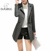 Plus size women formal officewear full sleeve England style plaid long blazers lady workwear slim peplum buttons blazer elegant