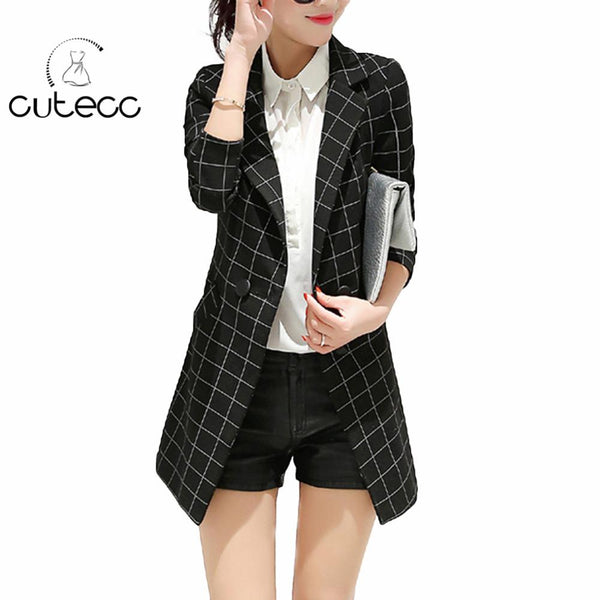 Plus size women formal officewear full sleeve England style plaid long blazers lady workwear slim peplum buttons blazer elegant