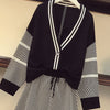 Plus size women's 2022 spring fat sister V-neck contrast knitted cardigan + plaid shorts age reduction suit