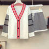 Plus size women's 2022 spring fat sister V-neck contrast knitted cardigan + plaid shorts age reduction suit