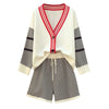 Plus size women's 2022 spring fat sister V-neck contrast knitted cardigan + plaid shorts age reduction suit