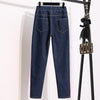 Plus velvet thick warm jeans women's plus size autumn and winter style side stripes retro high waist nine-point harem pants