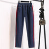 Plus velvet thick warm jeans women's plus size autumn and winter style side stripes retro high waist nine-point harem pants