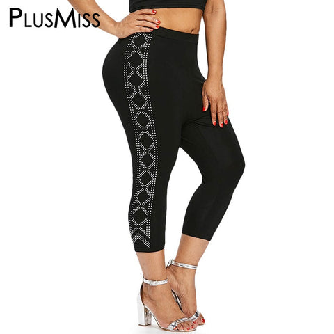 Plus Size 5XL 4XL Summer Rhinestone Fitness Leggings Women Big Size High Waist Leggins Capri Sexy Skinny Legins 2022