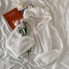 Plush Thickened Short Set Women Casual Long Sleeve Hoodie + White High Waist Shorts Matching Set