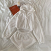 Plush Thickened Short Set Women Casual Long Sleeve Hoodie + White High Waist Shorts Matching Set