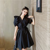 Popular Hepburn Style Little Black Dress Women's Small 2022  Summer Ruffles V-neck Tight Waist Midi Dress
