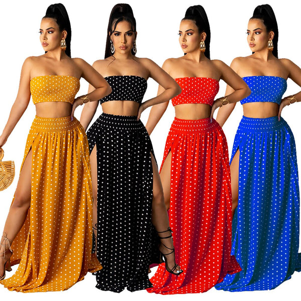 Pp061 European and American sexy women's pop spot bra printing  slim dress set available from stock