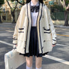 Preppy Style Beige Kawaii Japanese Loose Sweater Cardigan Women Sweet JK School Girly Oversized Bow Jumper Female Winter Tops