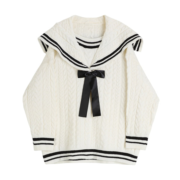 Preppy Style Kawaii School Student Knitted Pullovers Sweater Women Autumn Winter Long Sleeve Sailor Collar Casual Knitwear Top