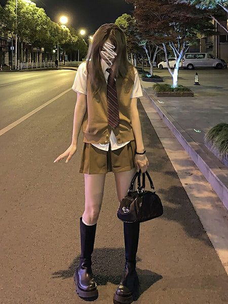 Preppy Style Suit Summer Women's Thai School Uniform Thin Cardigan JK Uniform Skirt Two-Piece Set women suits