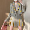 Preppy Style Women's Sets with Pleated Skirt 2 Piece Short Jacket Blazers and Skirt Two Piece Suits Femenino Outfits Y2k Clothes