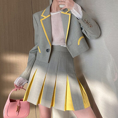 Preppy Style Women's Sets with Pleated Skirt 2 Piece Short Jacket Blazers and Skirt Two Piece Suits Femenino Outfits Y2k Clothes