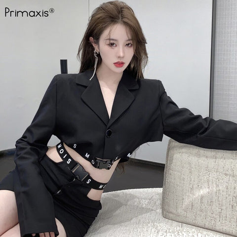 Primaxis Women's jacket coat female blazer tracksuit two piece set outerwear Blazer woman High-waisted Suits with skirt
