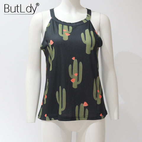 Print Cactus Green Plant Summer Tank Top Women 2022 Sexy Casual Sleeveless Halter Ladies Cami Cropped Tank Tops Tees