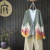 Print Cardigan Women Single Breasted Knitted Sweater Winter Loose Vintage Cardigan Sweater Long Sleeve VNeck Knitwear Pull Femme