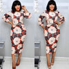 Print Dress African Women Elegant Ladies Waist Belt Three Quarter Sleeve Midi Bodycon Office Package Hip Classy Modest Femme New
