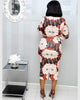 Print Dress African Women Elegant Ladies Waist Belt Three Quarter Sleeve Midi Bodycon Office Package Hip Classy Modest Femme New
