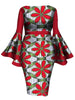 Print Floral Dresses African Women 2023 Summer Flare Sleeve Bodycon Round Neck Elegant Female Red Cocktail Party Dresses