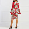 Print Floral Dresses African Women 2023 Summer Flare Sleeve Bodycon Round Neck Elegant Female Red Cocktail Party Dresses