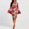 Print Floral Dresses African Women 2023 Summer Flare Sleeve Bodycon Round Neck Elegant Female Red Cocktail Party Dresses