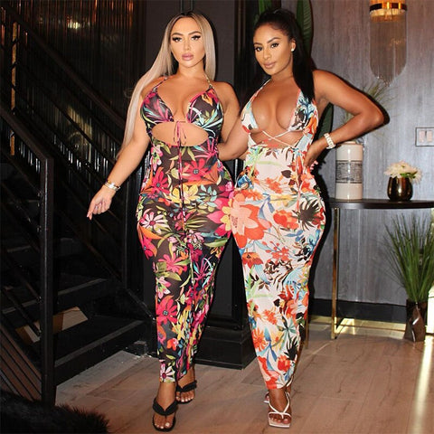 Print Maxi Dress Bandage Floral Women Sexy Bra Camis Backless Midnight Sleeveless Clubwear Party Female платье Outfits