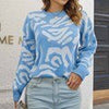 Print Winter Knitted Sweater Women Casual Loose Pullover Elegant Long Sleeve Knitwear Female Basic O-neck Warm Jumper