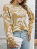 Print Winter Knitted Sweater Women Casual Loose Pullover Elegant Long Sleeve Knitwear Female Basic O-neck Warm Jumper