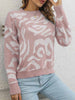 Print Winter Knitted Sweater Women Casual Loose Pullover Elegant Long Sleeve Knitwear Female Basic O-neck Warm Jumper