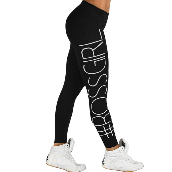 Printed BOSS GIRL Workout Push Up Leggings Women Pants Slim Cotton Fitness Legging Plus Size Legins Jeggings Black Gray