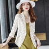 Printed Blazer Women Summer Thin Professional Temperament Half Sleeve Slim Jacket Office Ladies Work Coat