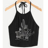 Printed Cactus Black Crop Top Halter Bandage Top Casual Croped Summer Tops Backless Tanks Women Crop Top Mujer#121
